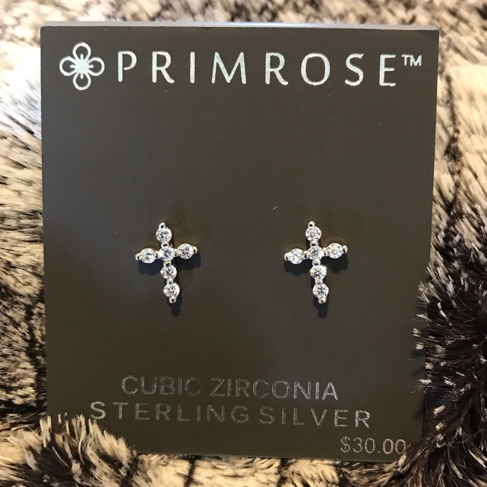 Sterling silver cross earrings with cubic zirconia diamond details.  NWT